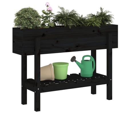 vidaXL Strat &icirc;nălțat de grădină, negru, 101x30x69 cm, lemn masiv pin