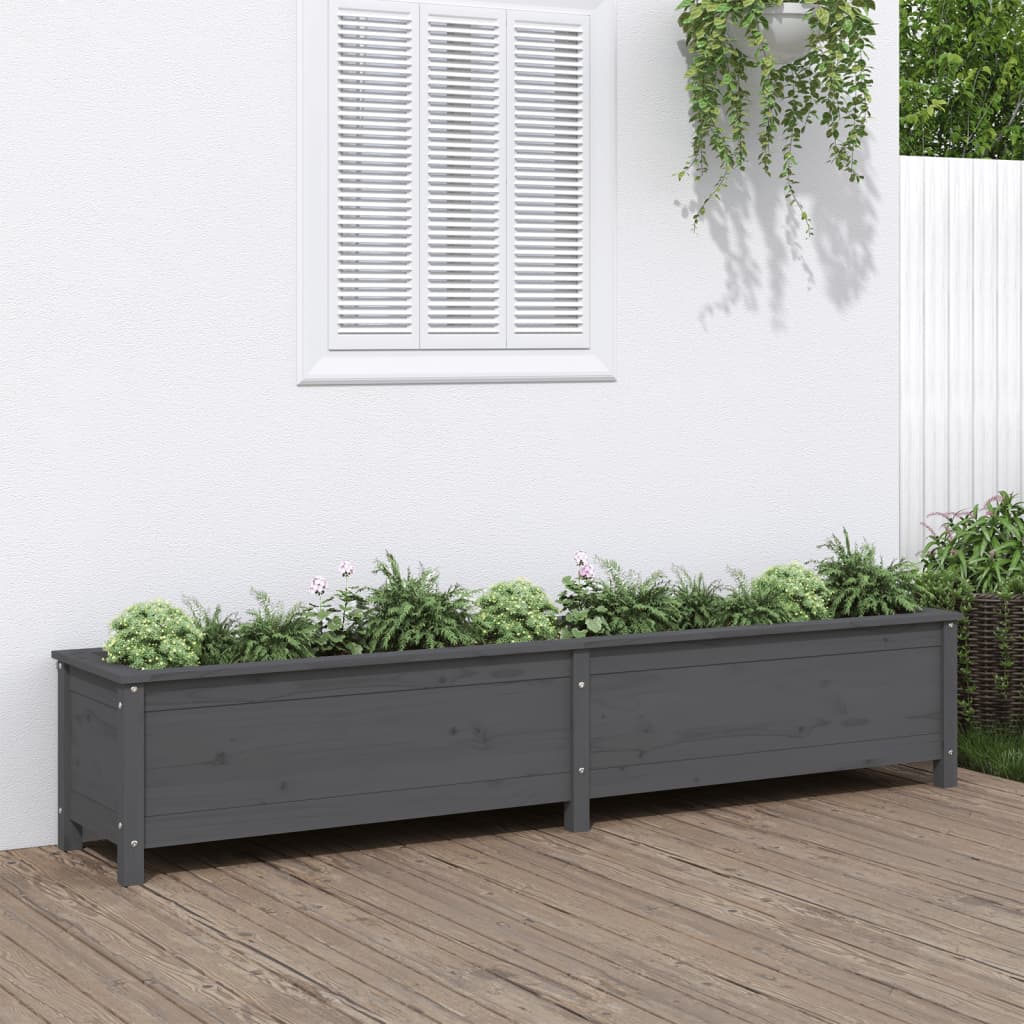 vidaXL Strat înălțat de grădină, gri, 199,5x40x39 cm, lemn masiv pin