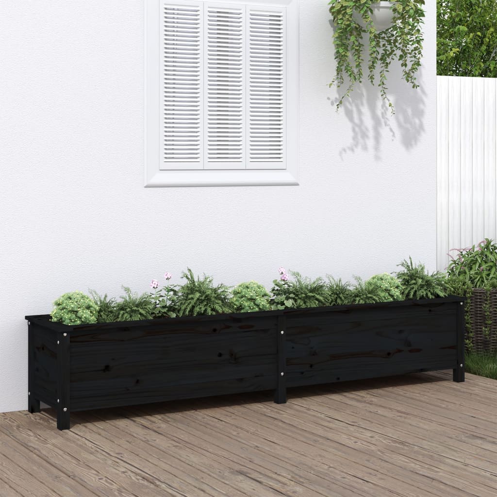 vidaXL Strat înălțat de grădină, negru, 199,5x40x39 cm, lemn masiv pin