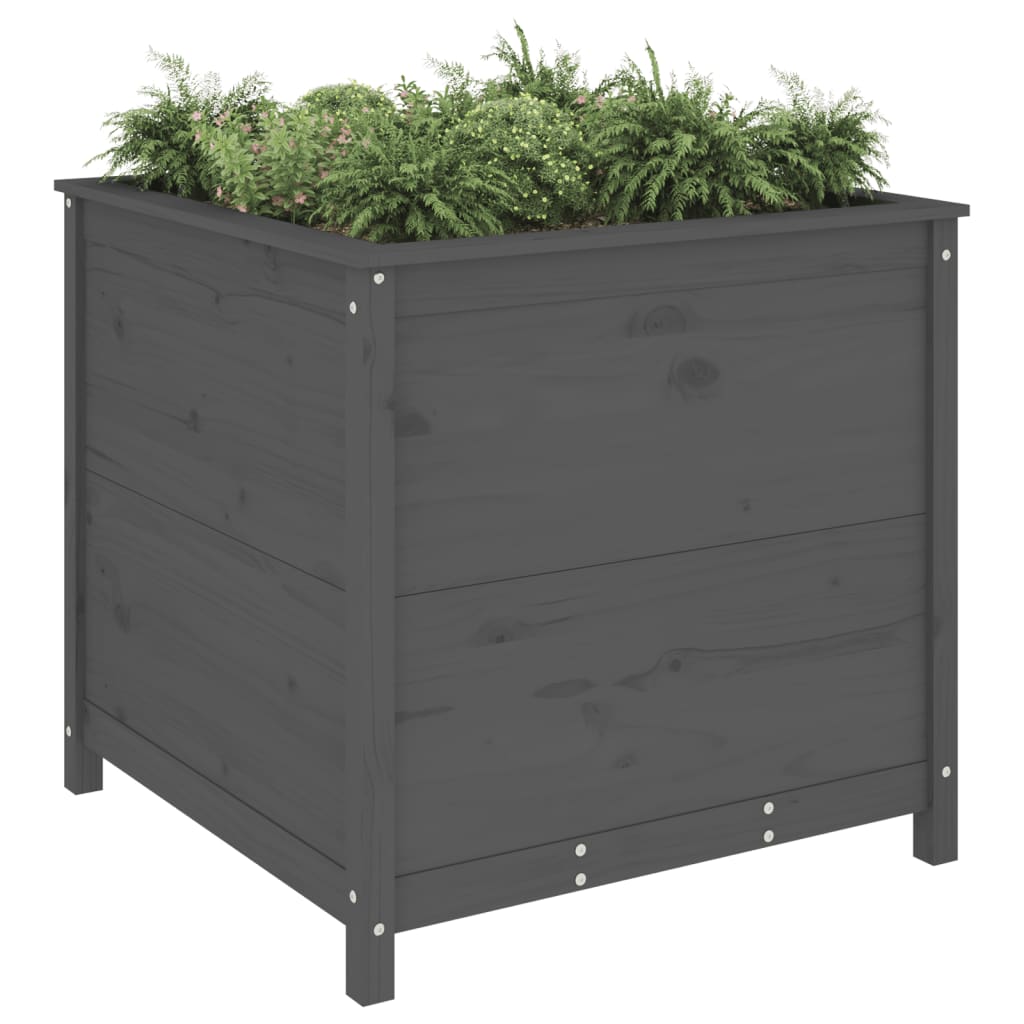 vidaXL Plantenbak 82,5x82,5x78 cm massief grenenhout grijs afbeelding