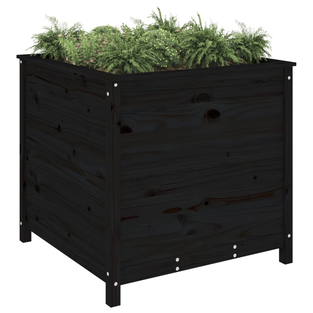 vidaXL Plantenbak 82,5x82,5x78 cm massief grenenhout zwart afbeelding