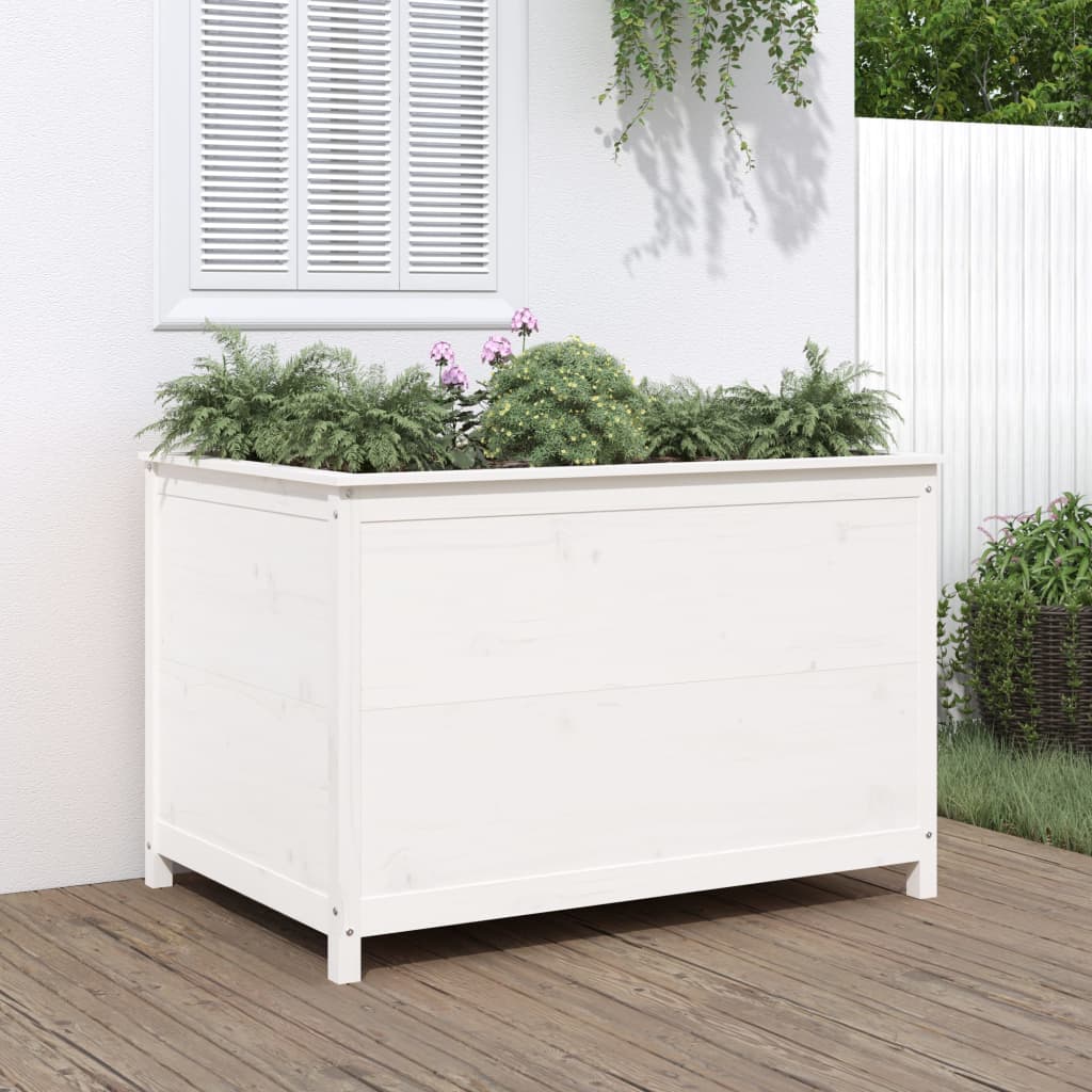 vidaXL Strat înălțat de grădină, alb, 119,5x82,5x78 cm, lemn masiv pin