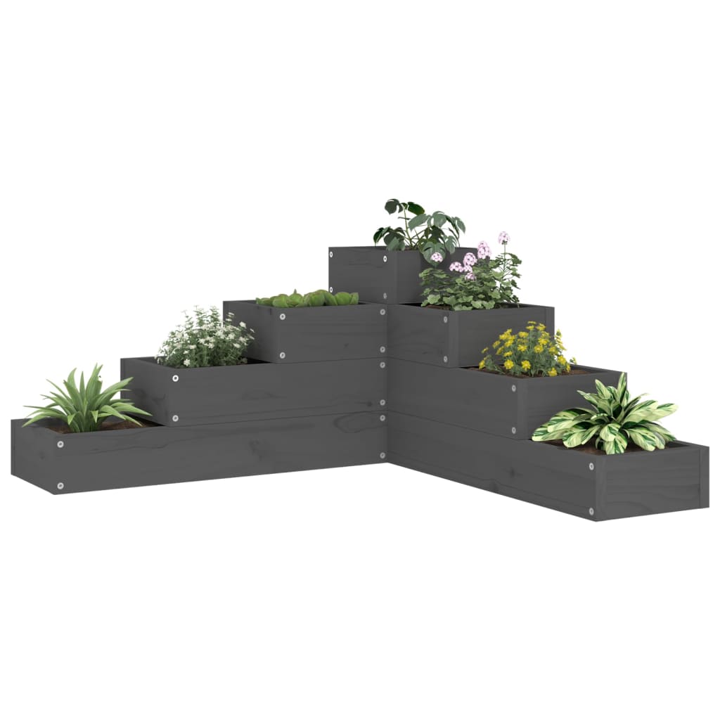 vidaXL Jardinieră grădină 4 niveluri, gri 80,5x79x36 cm lemn masiv pin