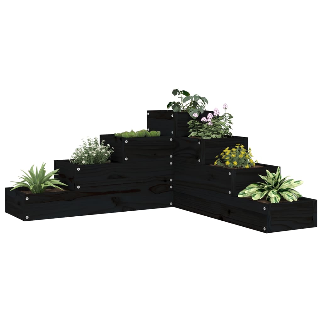 vidaXL Jardinieră grădină 4 niveluri, negru 80,5x79x36 cm lemn pin