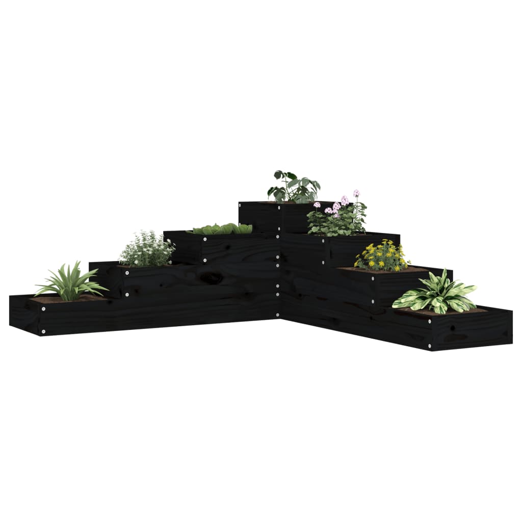 vidaXL Jardinieră grădină 4 niveluri, negru, 106x104,5x36 cm lemn pin