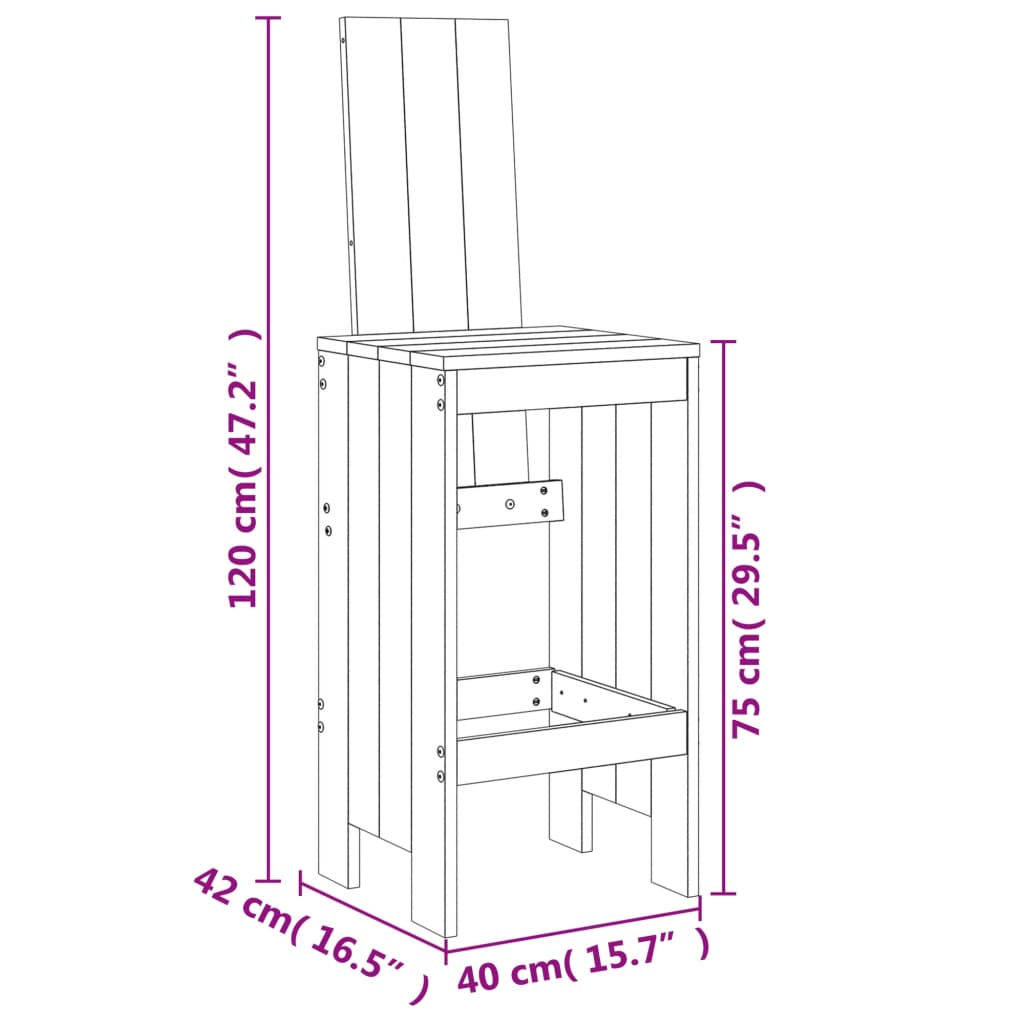 Scaune de bar, 2 buc., negru, 40x42x120 cm, lemn masiv de pin