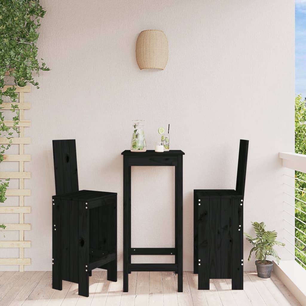 Barové stoličky 2 ks černé 40x42x120 cm masivní borové dřevo