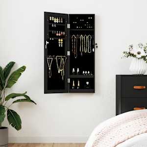 Omarica za nakit z ogledalom stenska črna 30x8,5x90 cm