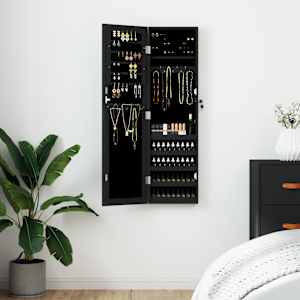 Omarica za nakit z ogledalom stenska črna 30x8,5x106 cm