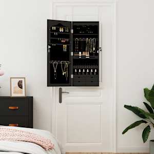 vidaXL Sieninė veidrodinė papuo&scaron;alų spintelė, juoda, 37,5x10x90cm