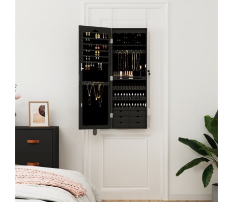vidaXL Mirror Jewelry Cabinet Black
