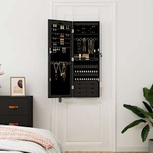 vidaXL Mirror Jewelry Cabinet Black