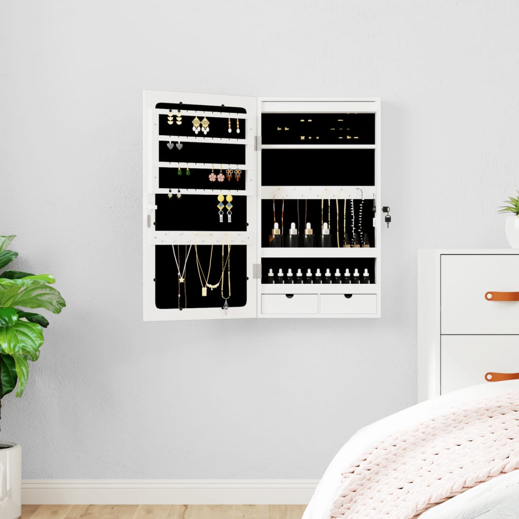 vidaXL Móvel para joias de parede espelhado com luzes LED branco