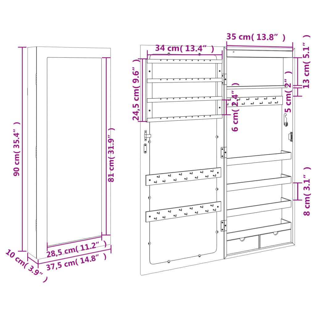 sienas rotaslietu skapītis ar LED