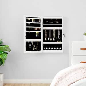 Omarica za nakit z ogledalom in LED lučmi stenska bela