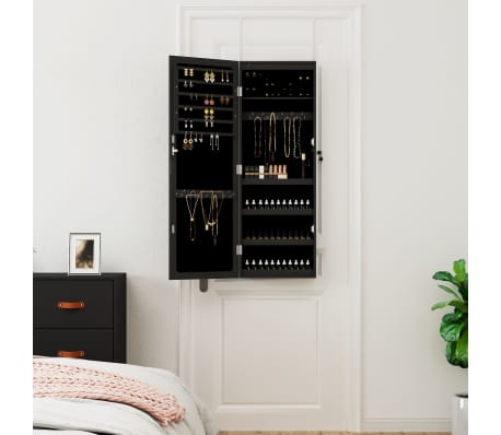 vidaXL M&oacute;vel para joias de parede espelhado com luzes LED preto