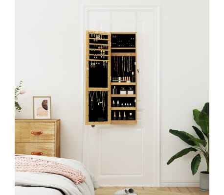 vidaXL Skartgripask&aacute;pur me&eth; Spegli og LED lj&oacute;sum Veggfestur