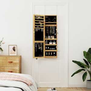 vidaXL Skartgripask&aacute;pur me&eth; Spegli og LED lj&oacute;sum Veggfestur