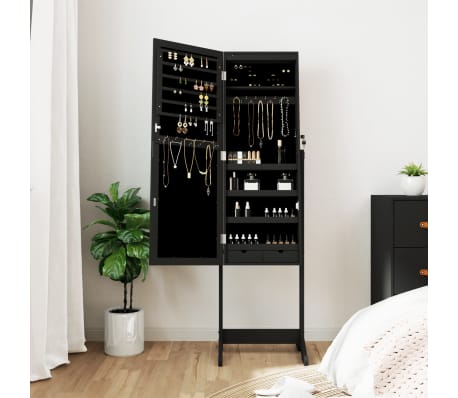 vidaXL Mirror Jewellery Cabinet with LED Lights Free Standing Black