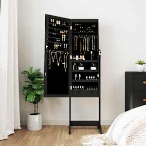vidaXL Mirror Jewellery Cabinet with LED Lights Free Standing Black