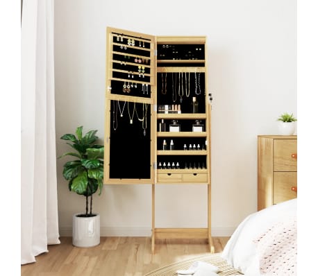 vidaXL Огледален шкаф за бижута с LED осветление, свободностоящ