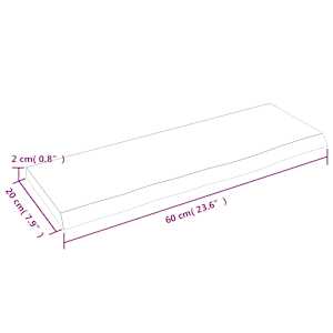 Nástěnná police tmavě hnědá 60x20x2 cm ošetřený masivní dub - obrázek 7
