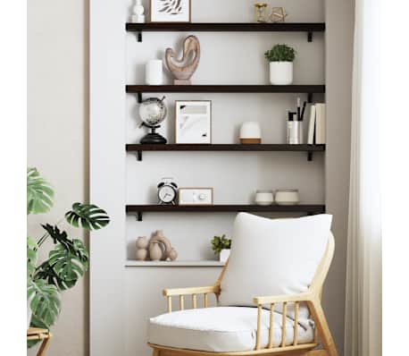 vidaXL Wandregal Dunkelbraun 80x10x4 cm Massivholz Eiche Behandelt