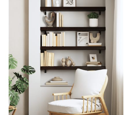 vidaXL sienas plaukts, tumši brūns, 80x20x6 cm, ozola masīvkoks