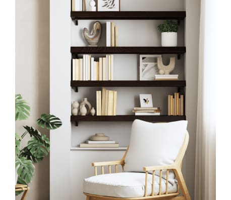 vidaXL Stenska polica temno rjava 80x30x(2-6) cm trdna hrastovina