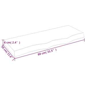 Nástěnná police tmavě hnědá 80x30x(2-6)cm ošetřený masivní dub - obrázek 9