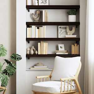 vidaXL Stenska polica temno rjava 80x30x(2-6) cm trdna hrastovina