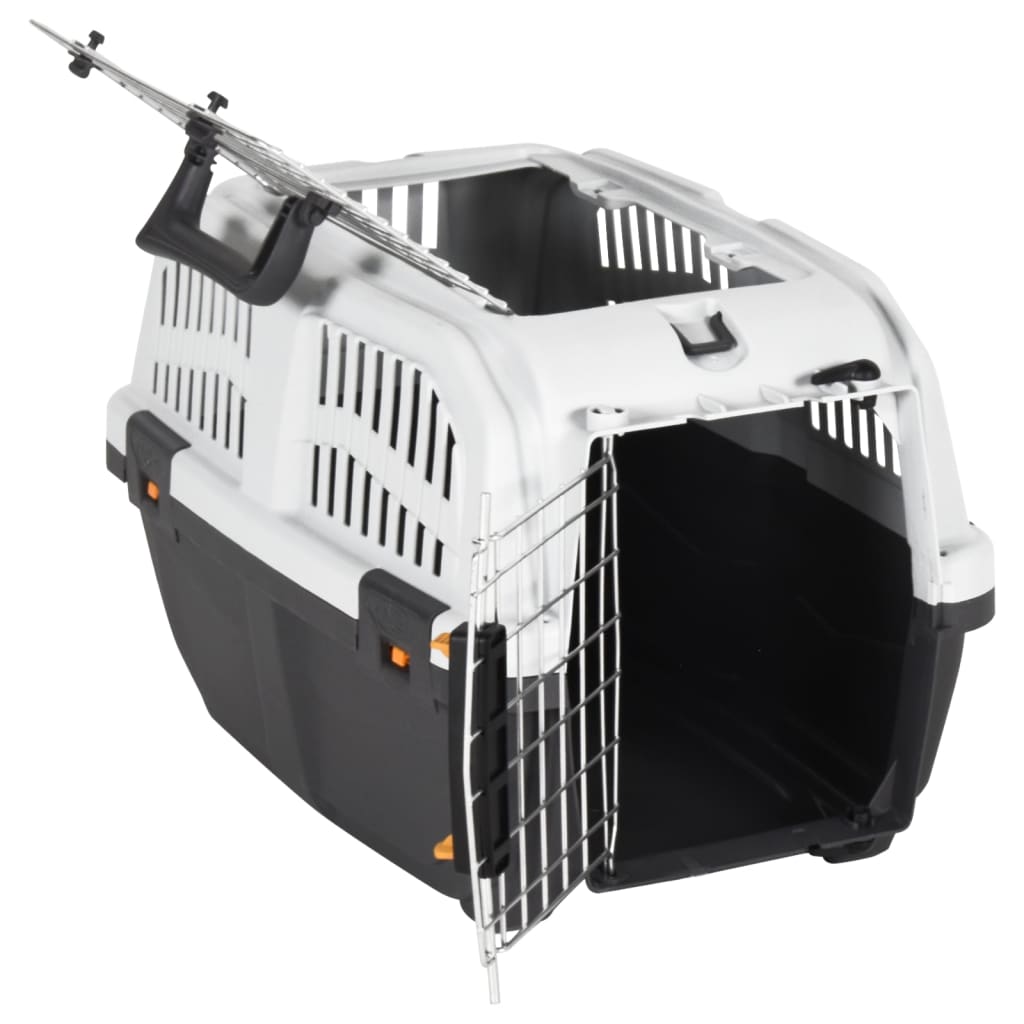 Cage de transport en plastique noir et porte en métal pour chien - 48x31,5x31 cm