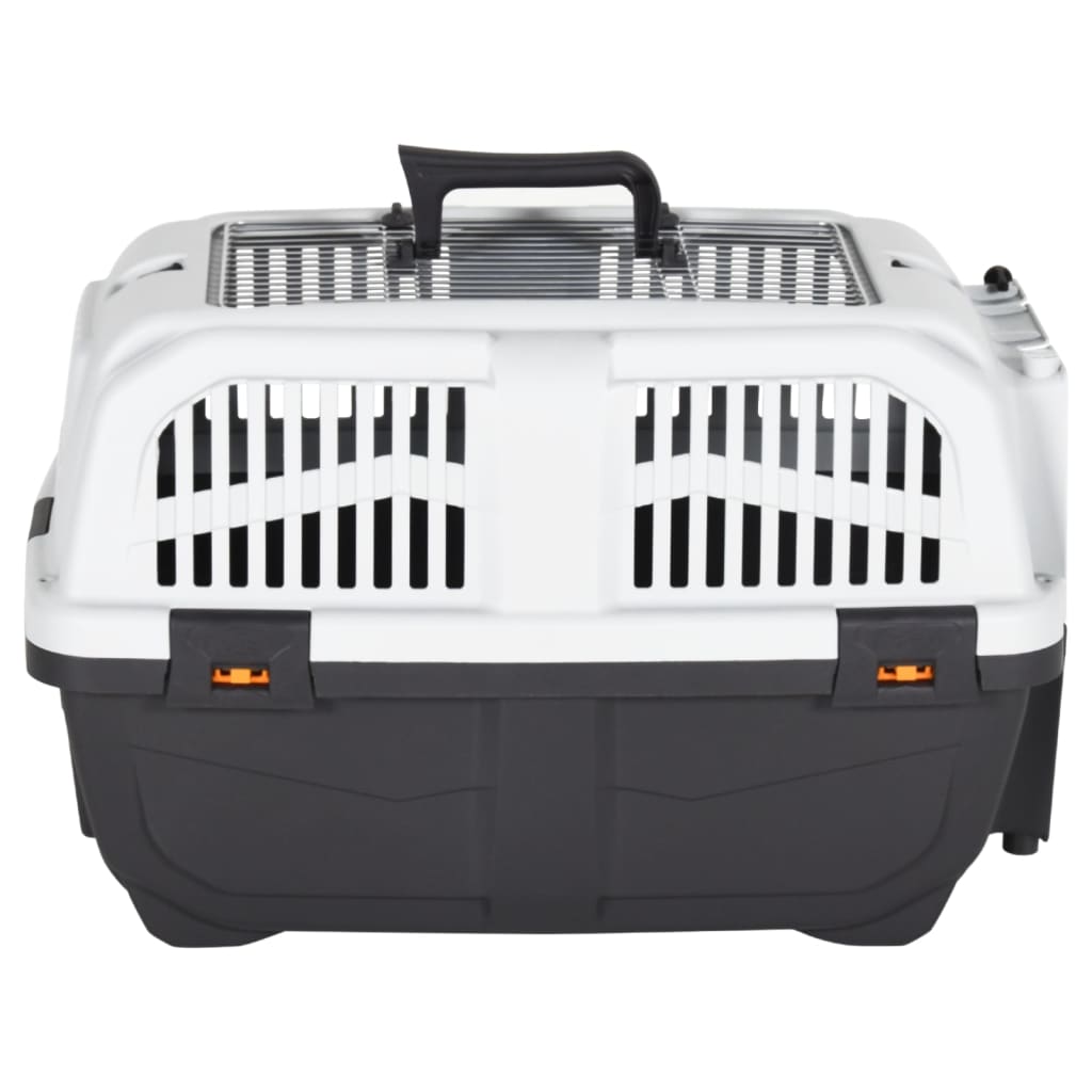 Cage de transport en plastique noir et porte en métal pour chien - Double ouverture - 55x36x35 cm