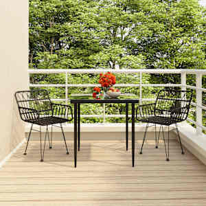 Vrtna jedilna garnitura 3-delna črna poli ratan