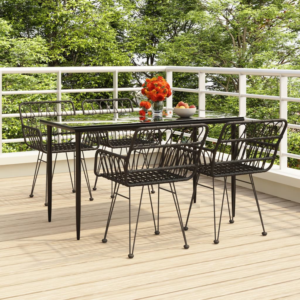 vidaXL Set mobilier de grădină, 5 piese, negru, poliratan