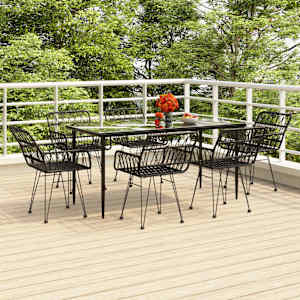 Vrtna jedilna garnitura 7-delna črna poli ratan