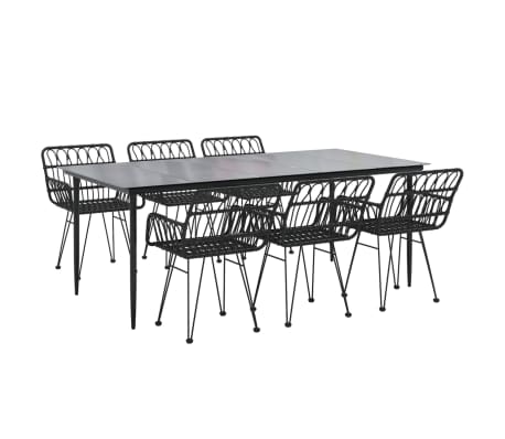 vidaXL 7-tlg. Garten-Essgruppe Schwarz Poly Rattan
