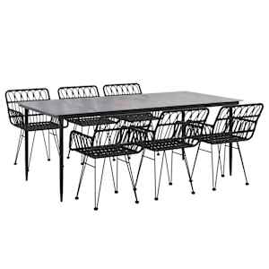 vidaXL 7-tlg. Garten-Essgruppe Schwarz Poly Rattan