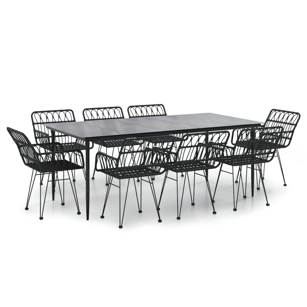 VidaXL 9 Piece Patio Dining Set Black Poly Rattan