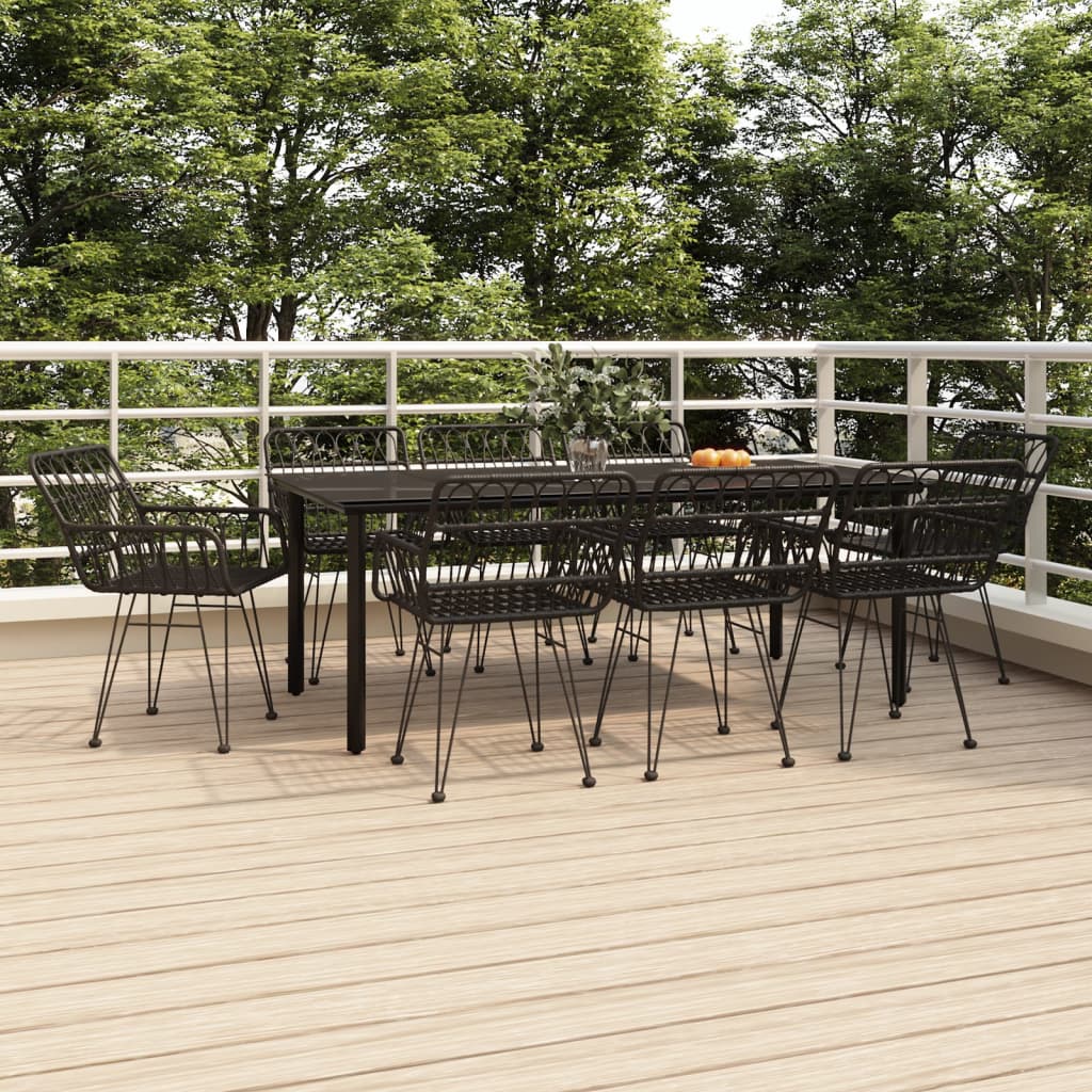 vida XL 9-tlg. Garten-Essgruppe Schwarz Poly Rattan