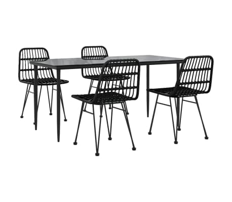 vidaXL 5 Piece Garden Dining Set Black Poly Rattan