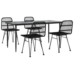 vidaXL 5 Piece Garden Dining Set Black Poly Rattan