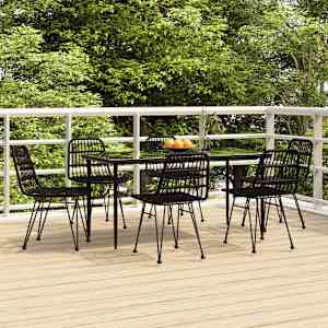 Vrtna jedilna garnitura 7-delna črna poli ratan