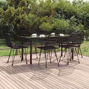 Vrtna jedilna garnitura 7-delna črna poli ratan