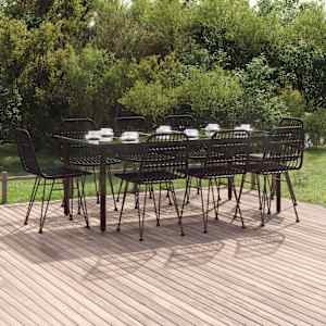 Vrtna jedilna garnitura 9-delna črna poli ratan