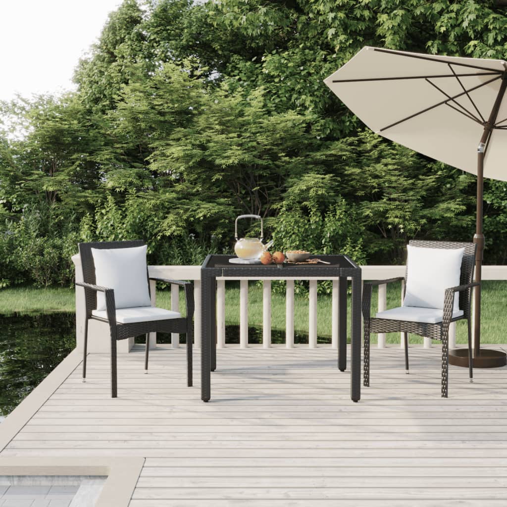 vida XL 3-tlg. Garten-Essgruppe mit Kissen Schwarz Poly Rattan