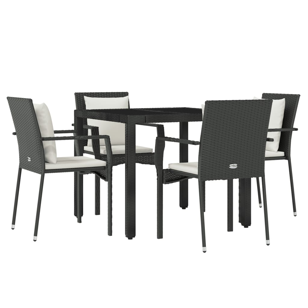vidaXL 5-delige Tuinset met kussens poly rattan zwart afbeelding