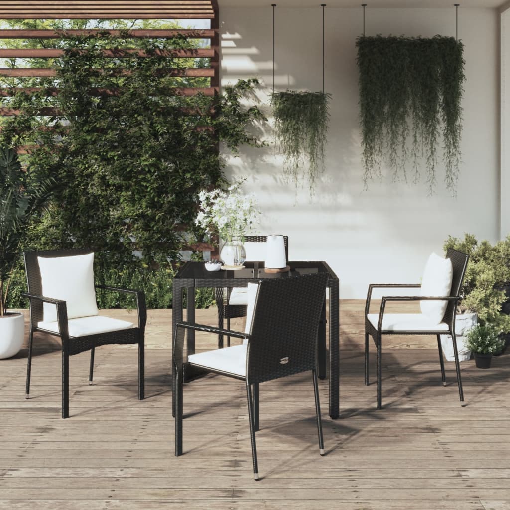 Zestaw mebli ogrodowych rattan PE - czarny, 4 krzesła, stół 90x90 cm