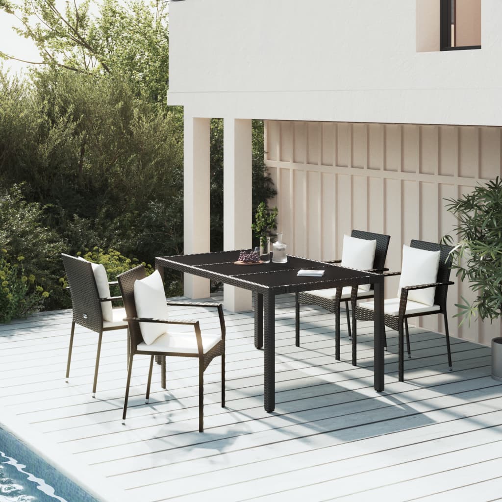 vidaXL 5-tlg. Garten-Essgruppe mit Kissen Schwarz Poly Rattan