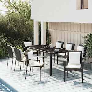 Vrtna jedilna garnitura 9-delna z blazinami črn poli ratan